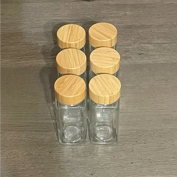 Set of 6 Glass Spice Jars with Bamboo Lids – 4 oz – Kitchen Storage Containers - Picture 2 of 3